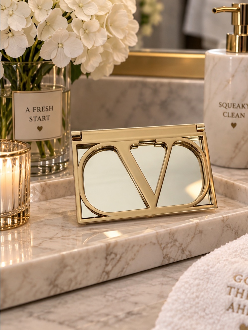 Valentino Gold V Logo Compact Mirror-NWOT